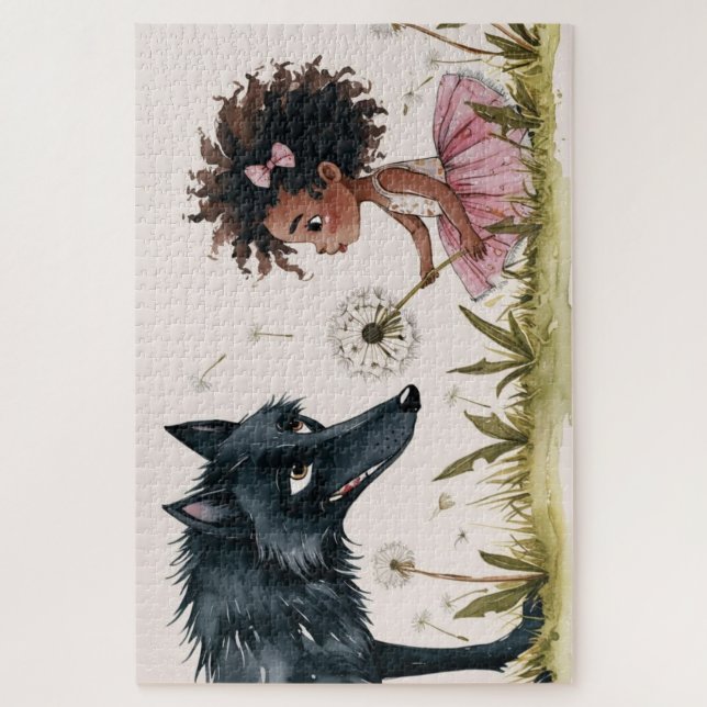 The Magic of Friendship Watercolor Wolf & Girl Jigsaw Puzzle (Vertical)