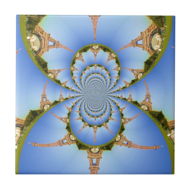 The Magic of Paris: Geometric Eiffel Tower Design Ceramic Tile (Front)