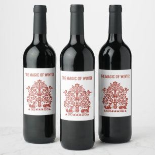 The Magic of Winter Scandinavian Folk Art Woodland Wine Label
