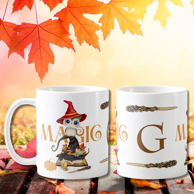 The Magic Witch Owl Fall Themed Monogram Coffee Mug (Creator Uploaded)