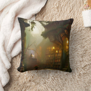 The Magical Bookstore Fantasy Art Cushion