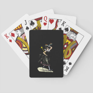 The magical damselfly woman playing cards