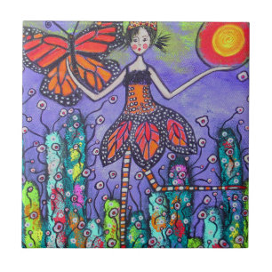 The Magical Monarch Girl and Butterfly Tile