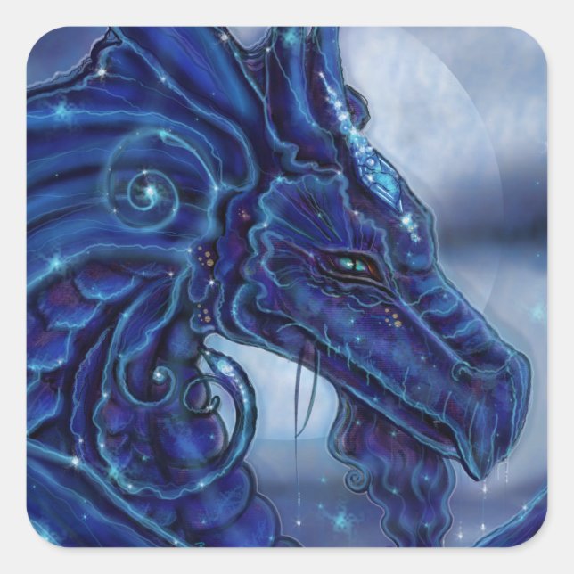 The "Magical Night" Dragon fantasy by Renee Lavoie Square Sticker (Front)
