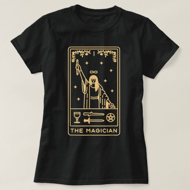 The Magician Mystical Tarot Card Black Magic T-Shirt (Design Front)