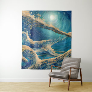 The Magnificence of a Blue Ocean Wave Tapestry