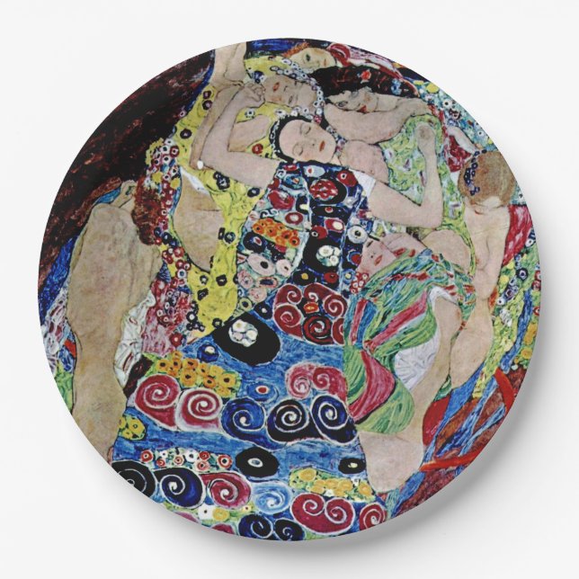 The maiden by Gustav Klimt,art nouveau,art deco,vi Paper Plate (Front)
