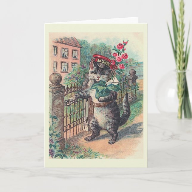 "The Mailman" Vintage Cat Greeting Card (Front)