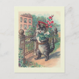 "The Mailman" Vintage Cat Postcard