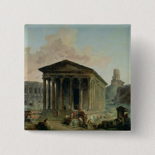 The Maison Carree with the Amphitheatre 15 Cm Square Badge