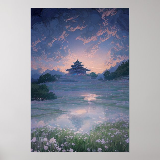 The Majestic Aura of a Charming Wooden Temple Poster (Front)