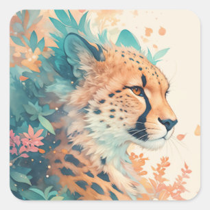The Majestic Cheetah in Bloom Square Sticker