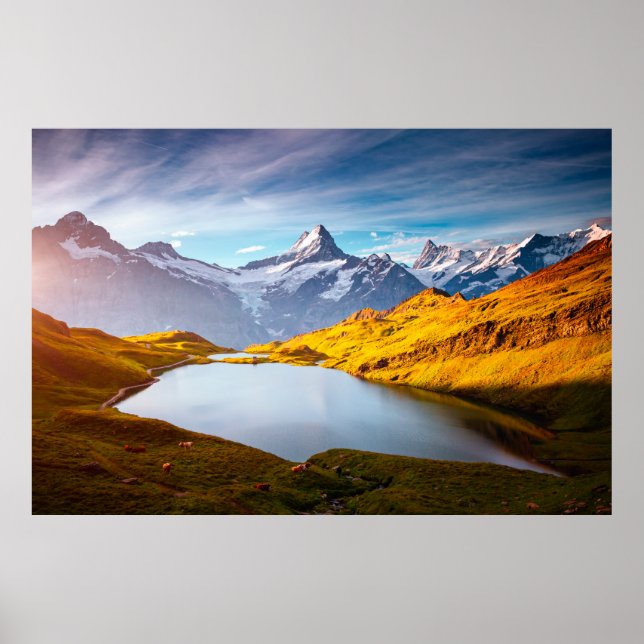 The majestic peaks of Schreckhorn and Wetterhorn.  Poster (Front)