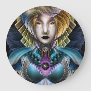The Majesty Of Trilia Fractal Fantasy Portrait Large Clock