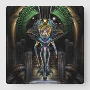 The Majesty Of Trilia Fractal Fantasy Portrait Square Wall Clock