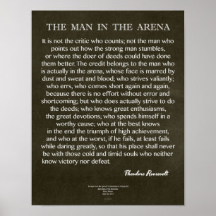 The Man In The Arena Quote by Theodore Roosevelt Poster
