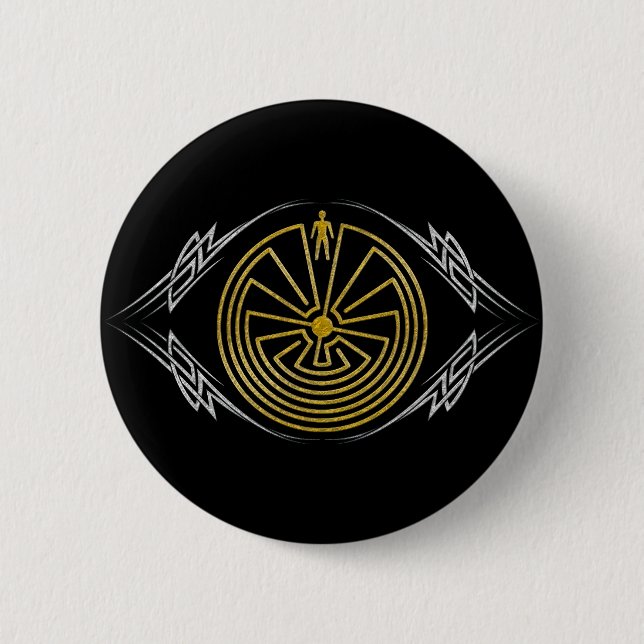 The Man in the Maze - Tribal gold silver 6 Cm Round Badge (Front)