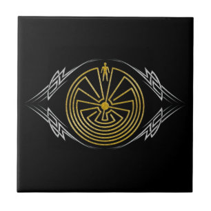 The Man in the Maze - Tribal gold silver Ceramic Tile