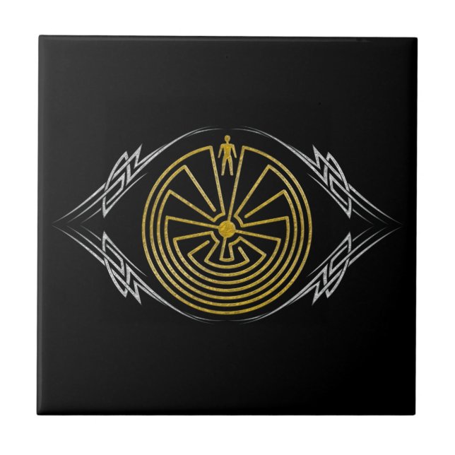 The Man in the Maze - Tribal gold silver Ceramic Tile (Front)