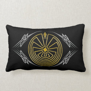 The Man in the Maze - Tribal gold silver Lumbar Cushion