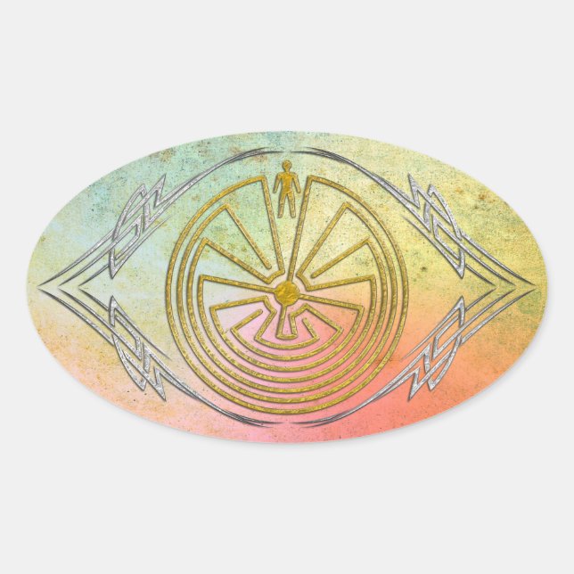 The Man in the Maze - Tribal gold silver Oval Sticker (Front)