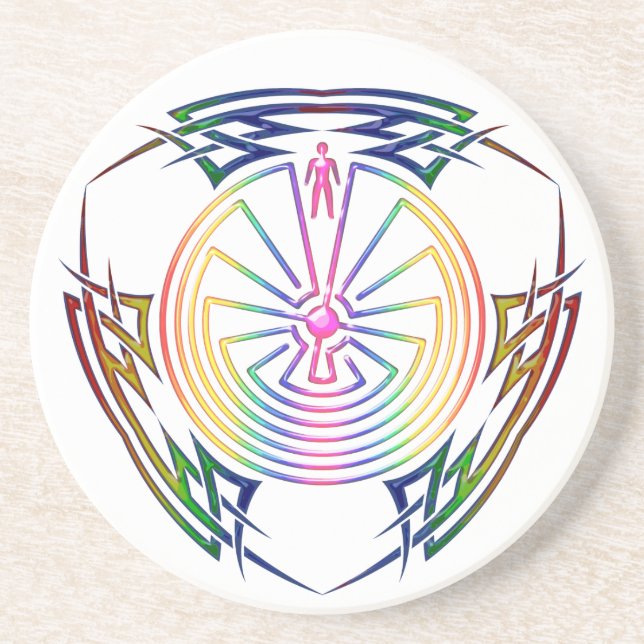 The Man in the Maze - Tribal Tattoo coloured Coaster (Front)
