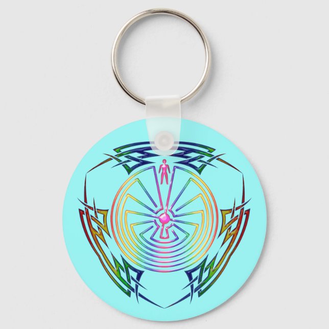 The Man in the Maze - Tribal Tattoo coloured Key Ring (Front)