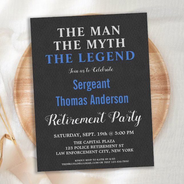 The Man Myth The Legend Police Retirement Party  Invitation Postcard (Creator Uploaded)
