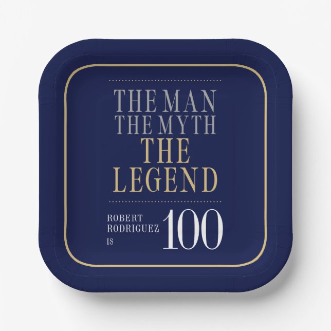 The Man The Myth The Legend 100th Birthday Paper Plate (Front)