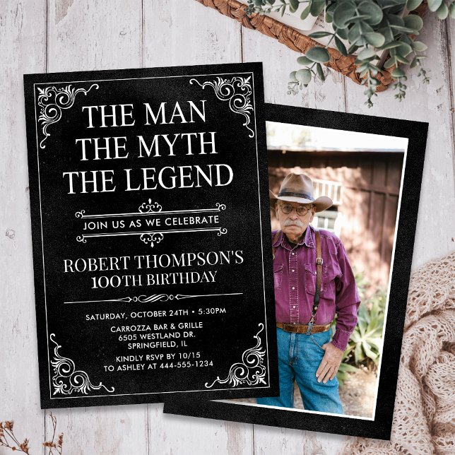 The Man The Myth The Legend 100th Birthday Photo Invitation (Creator Uploaded)