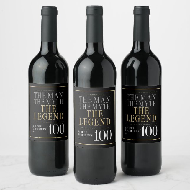 The Man The Myth The Legend 100th Birthday Wine Label (Bottles)