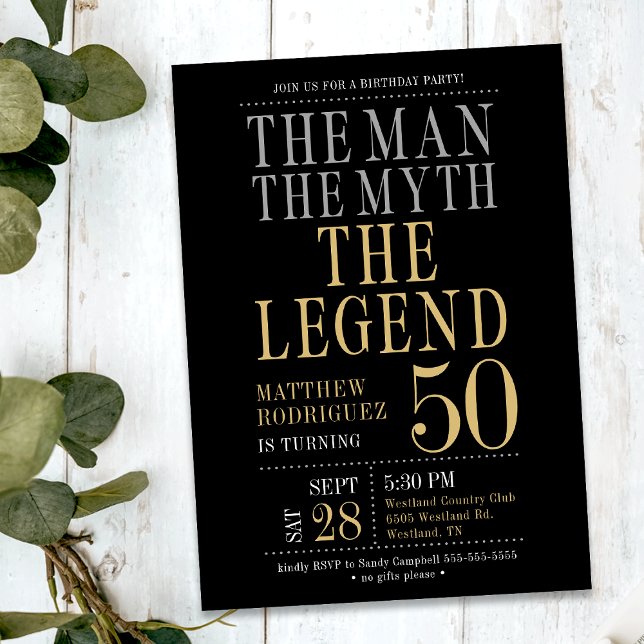 The Man The Myth The Legend 50th Birthday Party Invitation (Creator Uploaded)