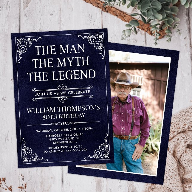 The Man The Myth The Legend 80th Birthday Photo Invitation (Creator Uploaded)