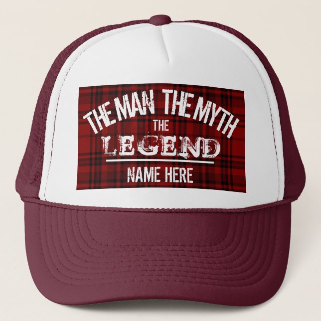 THE MAN THE MYTH THE LEGEND CUSTOM CHECK PLAID TRUCKER HAT (Front)