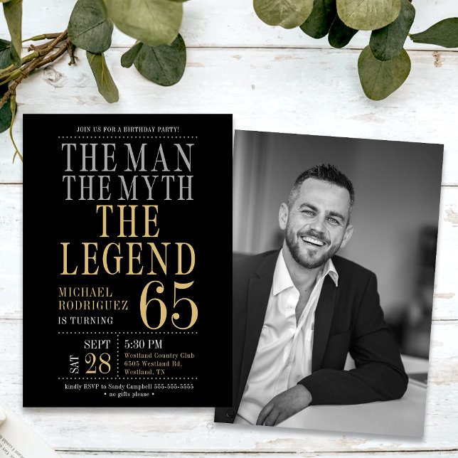 The Man The Myth The Legend Photo 65th Birthday  Invitation (Creator Uploaded)