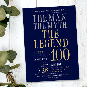 The Man The Myth The Legend Surprise 100 Birthday Invitation