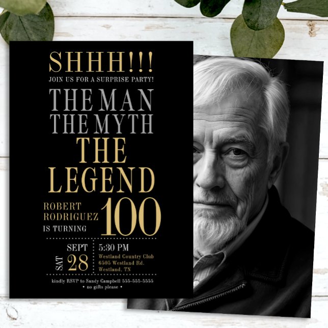 The Man The Myth The Legend Surprise 100 Birthday Invitation (Creator Uploaded)