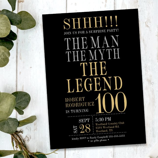 The Man The Myth The Legend Surprise 100 Birthday Invitation (Creator Uploaded)