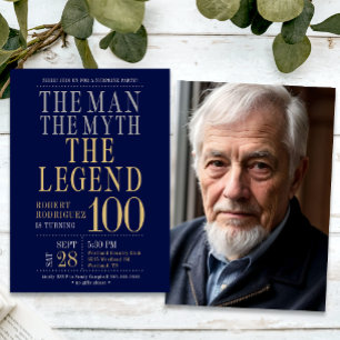 The Man The Myth The Legend Surprise 100 Birthday  Invitation