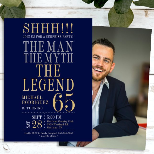 The Man The Myth The Legend Surprise 65th Birthday Invitation (Creator Uploaded)