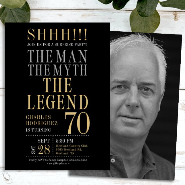 The Man The Myth The Legend Surprise 70th Birthday Invitation (Creator Uploaded)