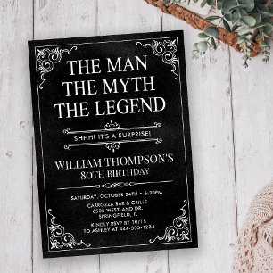 The Man The Myth The Legend Surprise 80th Birthday Invitation