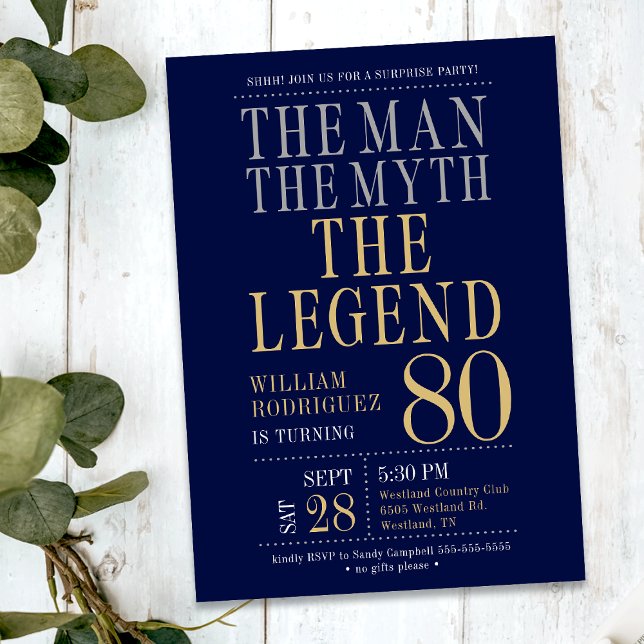 The Man The Myth The Legend Surprise 80th Birthday Invitation (Creator Uploaded)