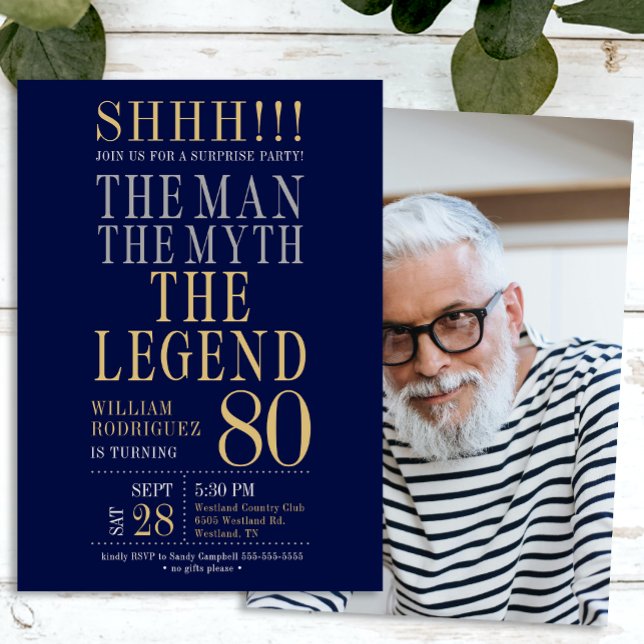 The Man The Myth The Legend Surprise 80th Birthday Invitation (Creator Uploaded)