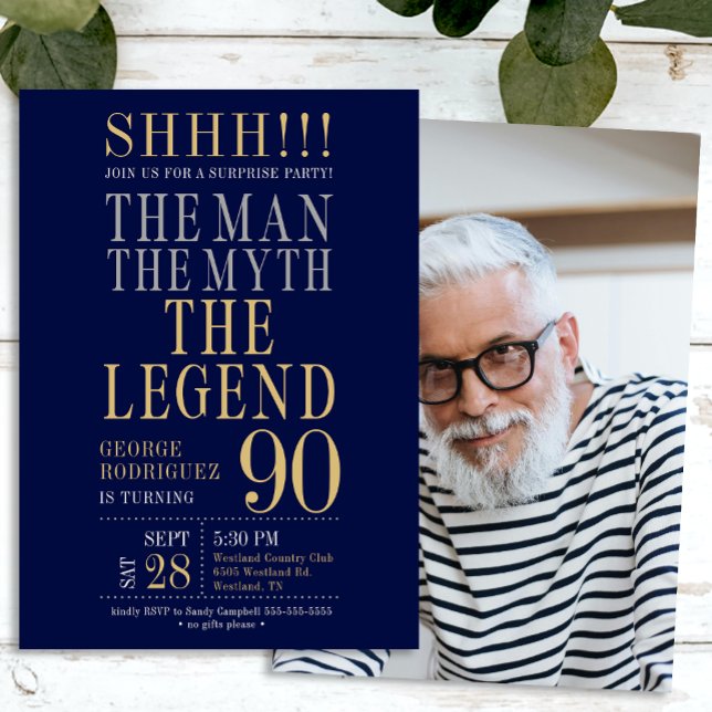 The Man The Myth The Legend Surprise 90th Birthday Invitation (Creator Uploaded)