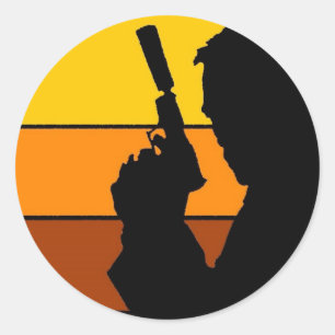The man with the gun silhouette classic round sticker