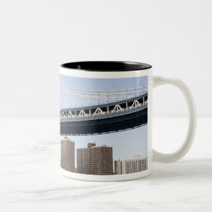 The Manhattan Bridge spanning the East River Two-Tone Coffee Mug