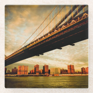 The Manhattan bridge view from Brooklyn side (NYC) Glass Coaster
