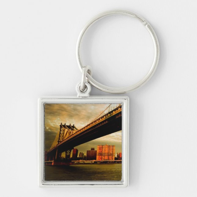 The Manhattan bridge view from Brooklyn side (NYC) Key Ring (Front)