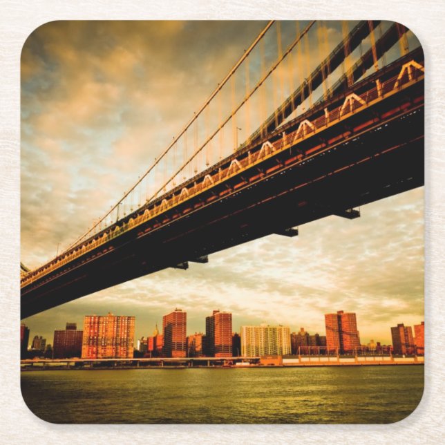 The Manhattan bridge view from Brooklyn side (NYC) Square Paper Coaster (Front)